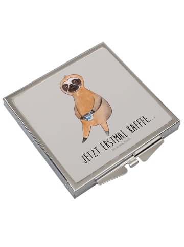 Mr. & Mrs. Panda Schminkspiegel Faultier Kaffee mit Spruch in Grau Pastell