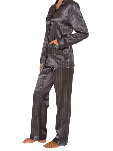 NORMANN Lange atin Pyjama durchgeknöpft - 41479 in anthrazit