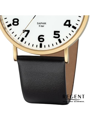 Regent Analog-Armbanduhr Regent Lederarmband schwarz mittel (ca. 39,3mm)