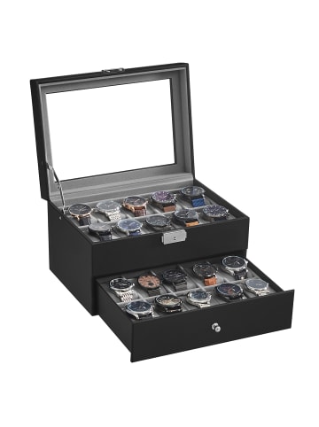 SONGMICS Uhrenbox in PU-Bezug in Schwarz - (B)28.5 x (H)16.5 x (T)20.5 cm