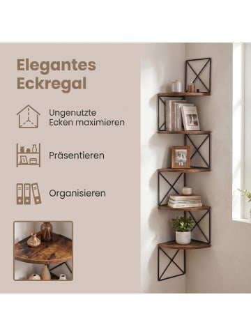 VASAGLE Eckregal Island in Gelbbraun, Schwarz - (B)20 x (H)127.5 x (T)20 cm