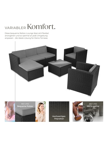 tectake Rattan Sitzgruppe mit Sicherheitsglasplatte, für 5 bis 6 Personen
