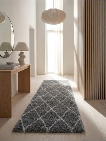 KADIMA DESIGN Teppich Hochflor Shaggy Waschbar Geometrisch DOLOMIT Strapazierfähig in Grau