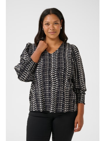 KAFFE curve Langarm-Bluse KCalicia Regular fit in Black/White/Elephant Graphic