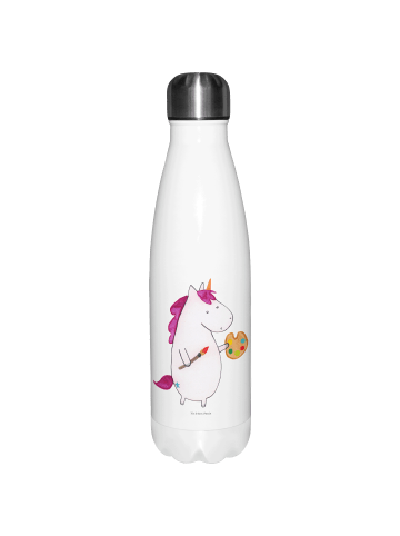 Mr. & Mrs. Panda Wasserflasche Einhorn Künstler ohne Spruch in Weiß