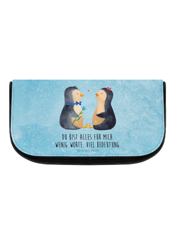 Mr. & Mrs. Panda Kosmetiktäschchen Pinguin Pärchen mit Spruch in Eisblau
