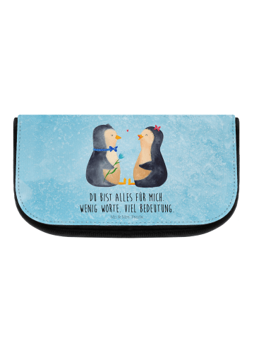 Mr. & Mrs. Panda Kosmetiktasche Pinguin Pärchen mit Spruch in Eisblau