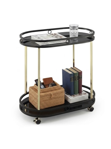 relaxdays Servierwagen in Schwarz/ Gold - (B)72 x (H)77,5 x (T)42 cm