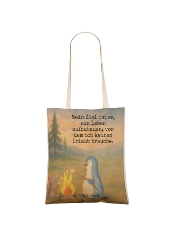 Mr. & Mrs. Panda Beuteltasche Pinguin Lagerfeuer Design mit Spruch in Weiß