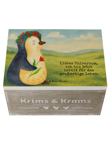 Mr. & Mrs. Panda Holzkiste Pinguin Blumen Design mit Spruch in Weiß