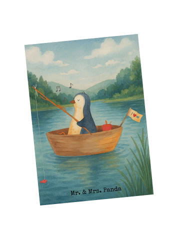 Mr. & Mrs. Panda Postkarte Pinguin Angelboot Design ohne Spruch in Weiß
