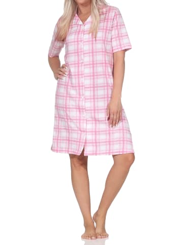 NORMANN Kurzarm Nachthemd Jersey kariert Übergrößen in rosa