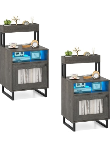 COSTWAY Nachttisch mit LED in Grau