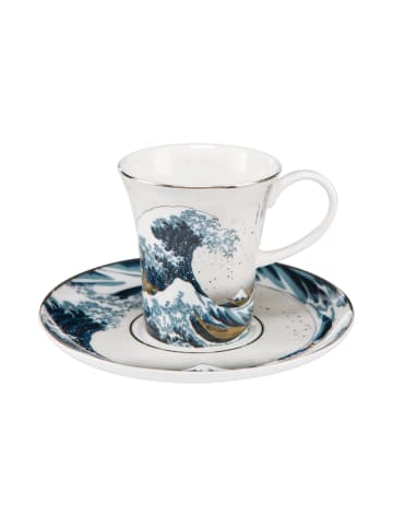 Goebel Espressotasse " Katsushika Hokusai - Die Welle - Silber " in blau weiß