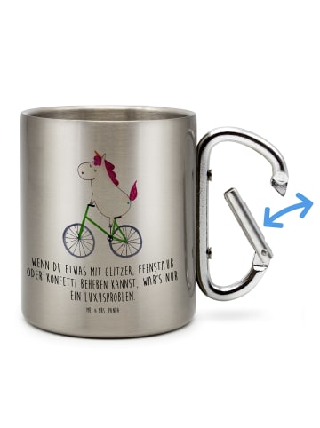 Mr. & Mrs. Panda Edelstahltasse Einhorn Radfahrer mit Spruch in Silber