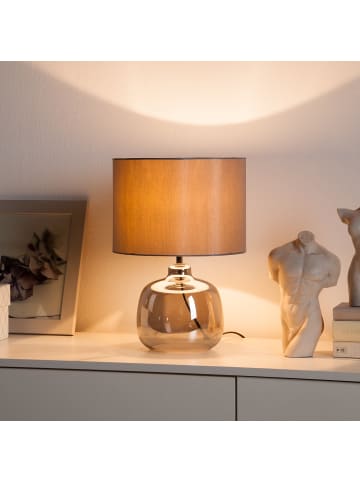 home24 home24 Tischleuchte aus Glas und Textil im modernen Landhausstil 1-flammig in Grau