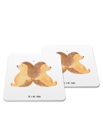 Mr. & Mrs. Panda Untersetzer Igel händchenhaltend ohne Spruch in Weiß