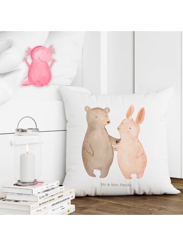 Mr. & Mrs. Panda Deko Kissen Bär und Hase Umarmen ohne Spruch in Weiß