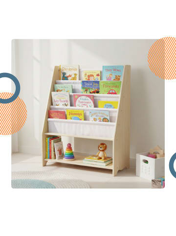 relaxdays Kinderbücherregal "Ablage" in Weiß/ Natur - (B)64 x (H)78 x (T)28 cm