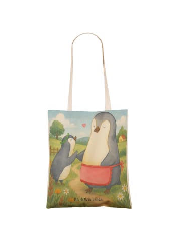 Mr. & Mrs. Panda Strandtasche Pinguin mit Kind Design ohne Spruch in Weiß
