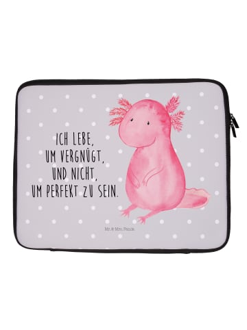 Mr. & Mrs. Panda Laptop Tasche Axolotl Niedlich mit Spruch in Grau Pastell