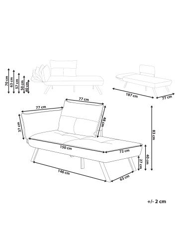 Beliani Chaiselongue ROCAMADOUR Grün/Schwarz - (W) 150 x (H) 83 x (L) 72 cm linksseitig