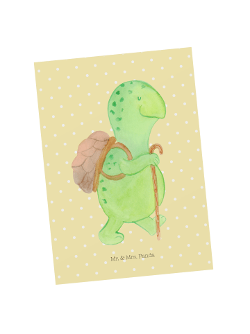 Mr. & Mrs. Panda Ansichtskarte Schildkröte Wanderer ohne Spruch in Gelb Pastell