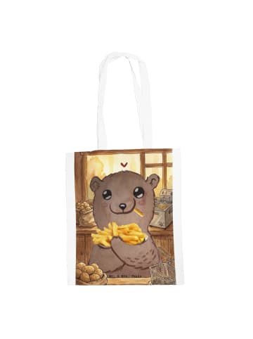 Mr. & Mrs. Panda Tote Bag Bär Pommes verliebt Design ohne Spruch in Weiß