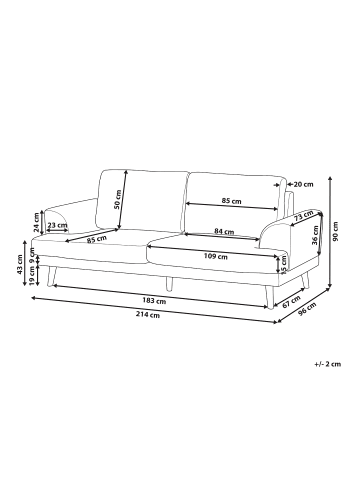 Beliani 3-Sitzer Sofa KILDAL in Grün - (W) 214 x (H) 90 x (L) 96 cm