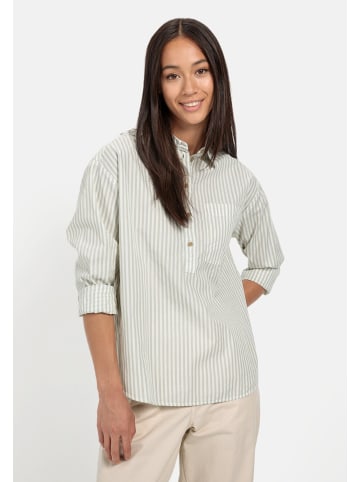 Camel Active Gestreifte Bluse aus reiner Baumwolle in Beige-Hellgrün