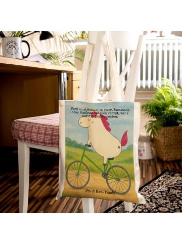 Mr. & Mrs. Panda Tasche Einhorn Radfahrer Design mit Spruch in Weiß