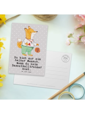 Mr. & Mrs. Panda Postkarte Basketballtrainer Herz mit Spruch in Grau Pastell