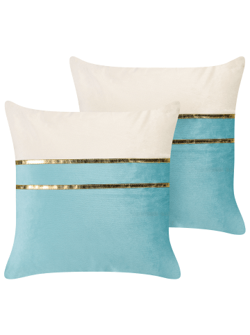 Beliani 2er-Set Dekokissen ALLIUM in Blau/Beige/Gold