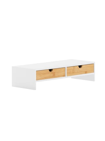 SoBuy Monitorständer in Mattweiß mit Bambusschubladen - (W) 18 x (H) 11 x (L) 47 cm