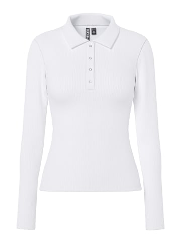 Pieces Langarm-Poloshirt in Bright White