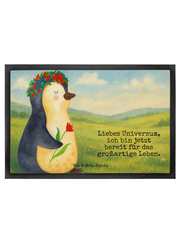 Mr. & Mrs. Panda Schmutzmatte Pinguin Blumen Design mit Spruch in Weiß