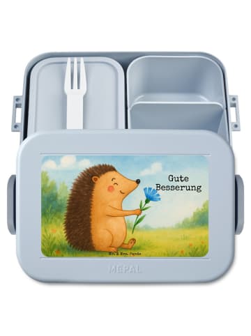 Mr. & Mrs. Panda Bentobox Igel Blumen Design mit Spruch in Blau Pastell