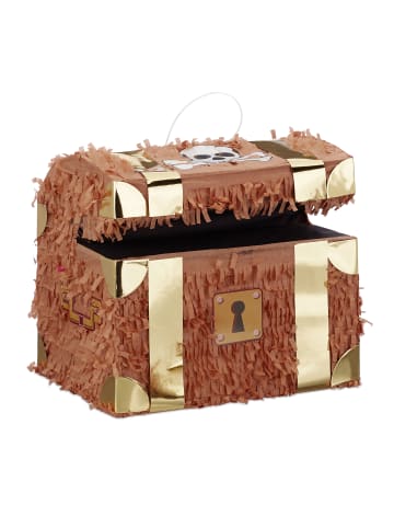 relaxdays 3x Pinata "Schatzkiste" in Braun - (B)30 x (H)27 x (T)23 cm