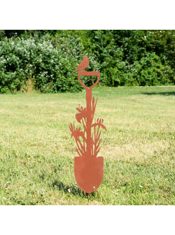 UNUS Gartenstecker Spaten mit Blumen Rostoptik in Braun