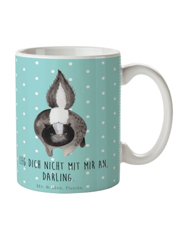 Mr. & Mrs. Panda Kaffeebecher Stinktier Angriff mit Spruch in Türkis Pastell