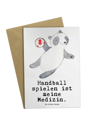 Mr. & Mrs. Panda Klappkarte Panda Handball spielen mit Spruch in Weiß