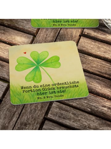 Mr. & Mrs. Panda Tischuntersetzer Blume Kleeblatt Design mit Spruch in Weiß