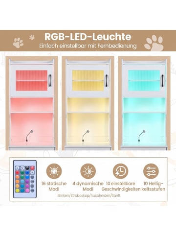 COSTWAY Katzenschrank mit Ladestation & LED 50 x 45 x 152 cm in Weiß
