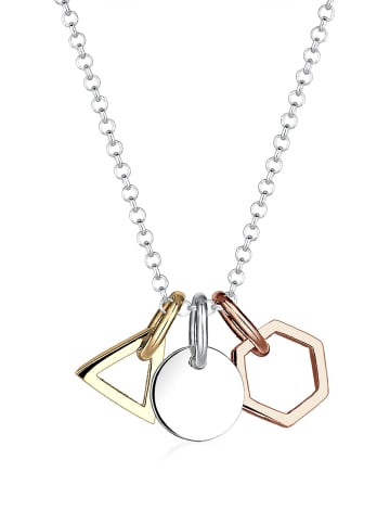 Elli Halskette 925 Rosegold Dreieck, Bi Color_Tri Color, Geo, Hexagon, Kreis in Silber