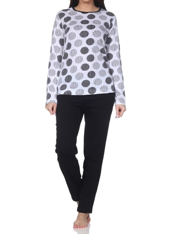 NORMANN Langarm Schlafanzug Pyjama Tupfen Punkte Design in schwarz