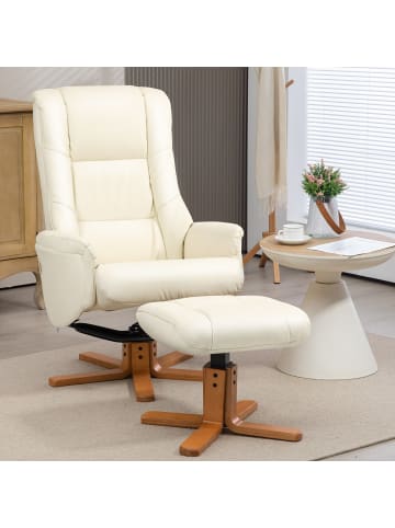 HOMCOM Relaxsessel mit Hocker-71L x 84B x 102H cm-Cremeweiß