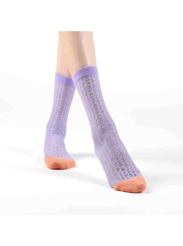 MUNADUNA 4er-Pack Lochmuster-Socken in Lila