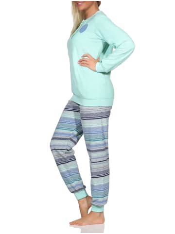 NORMANN Frottee langarm Schlafanzug Pyjama Streifen - 80658 in blau