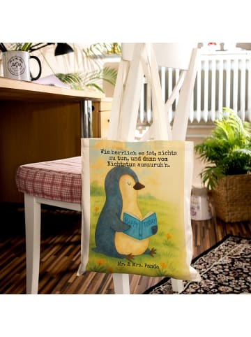 Mr. & Mrs. Panda Tote Bag Pinguin Buch Design mit Spruch in Weiß