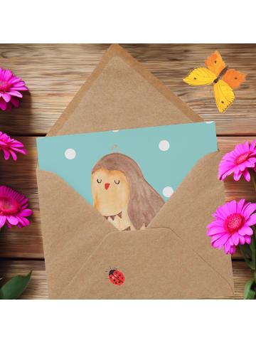 Mr. & Mrs. Panda Grußkarte Eule Zufrieden ohne Spruch in Türkis Pastell